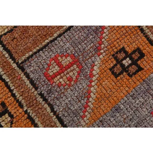 1970s Vintage Turkish Handmade Wool & Cotton Orange Runner Rug 82x340