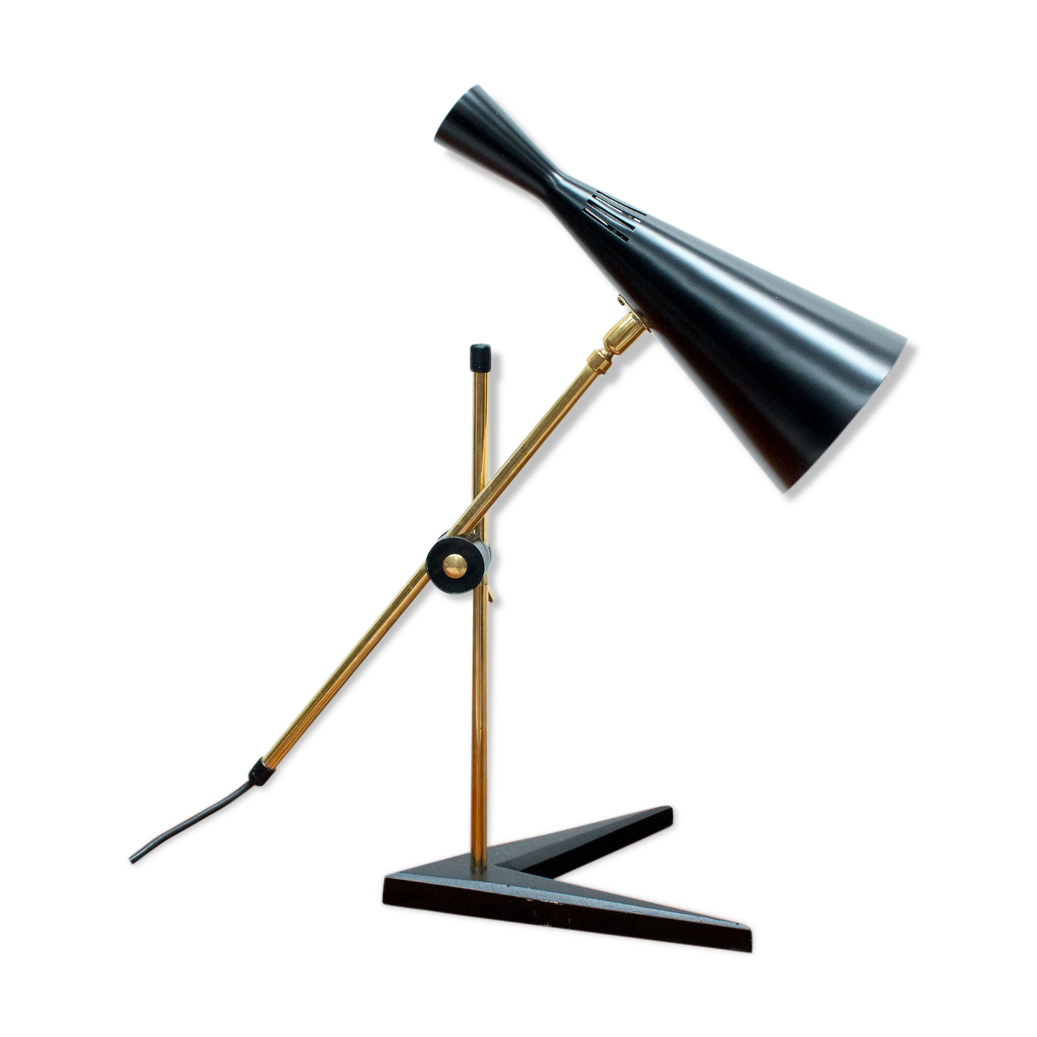 Lampe De Bureau Ministère Anglaise – Laiton Et Verre Vert à Tuiles – Style Vintage