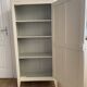 Vintage Parisian wardrobe painted in linen white, one door, three shelves