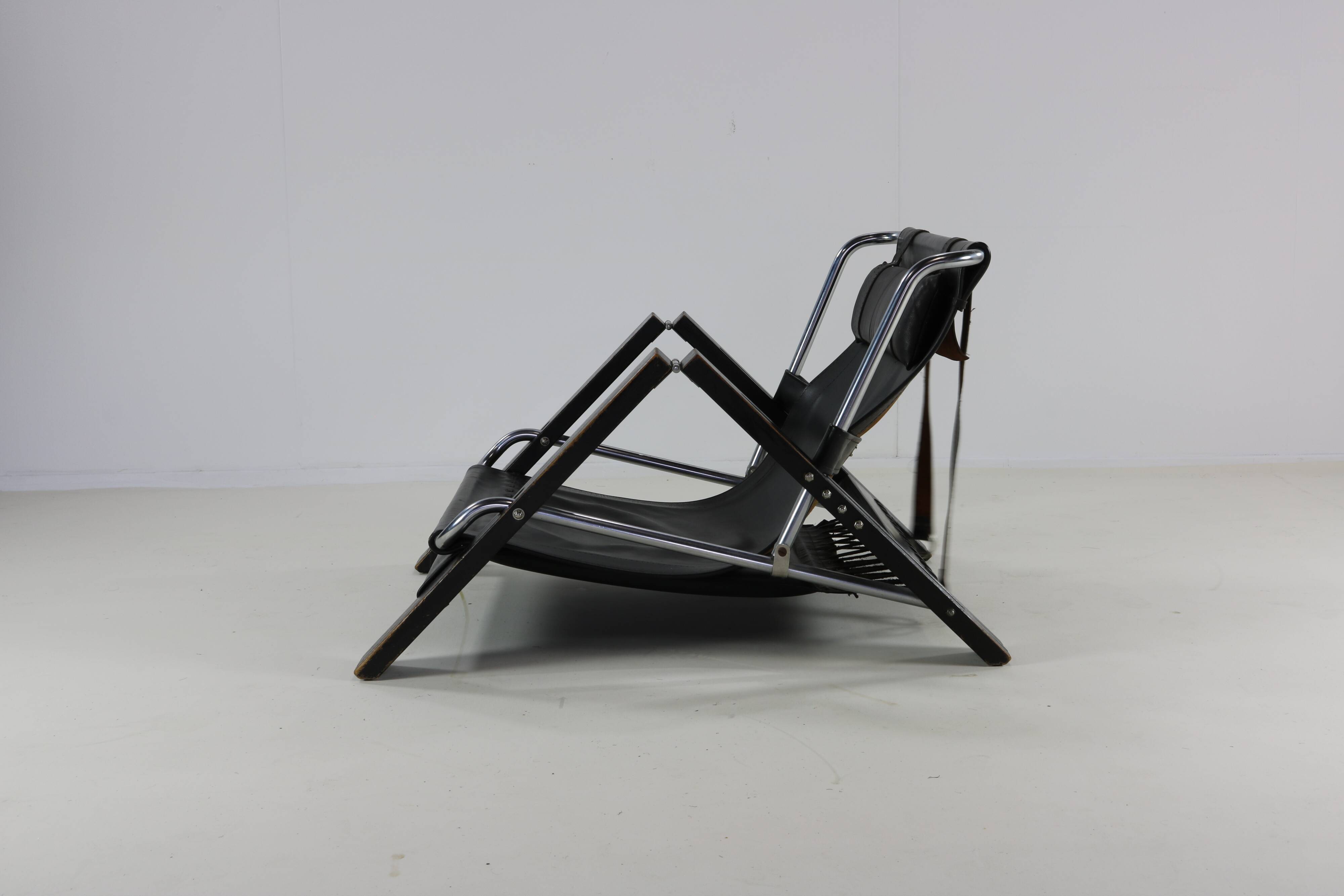 Seventies leather grasshopper lounge object by Sonja Wasseur