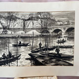Fisherman on the banks of the Seine, under the Pont Marie ink on paper