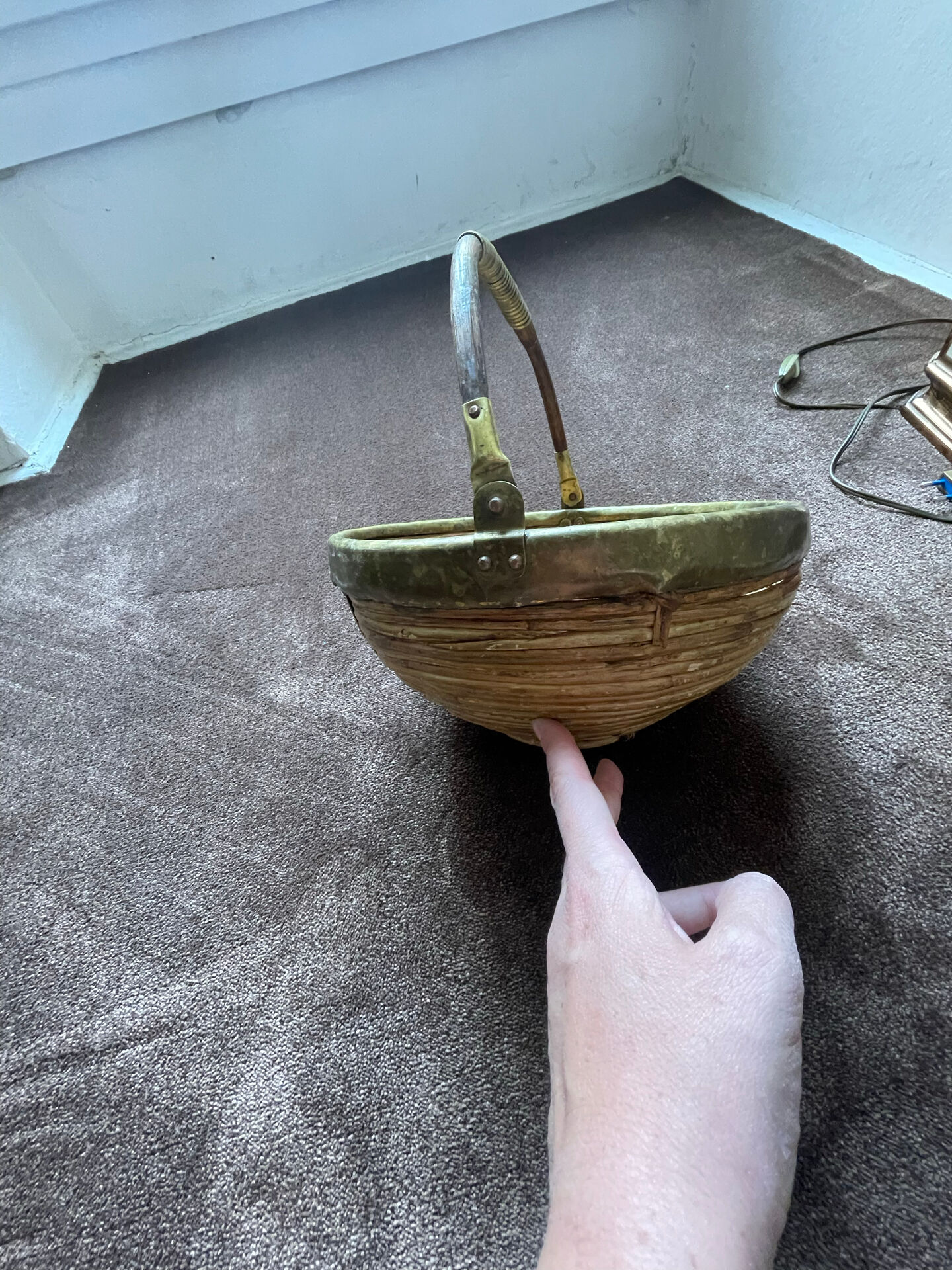 Vintage rattan and brass basket