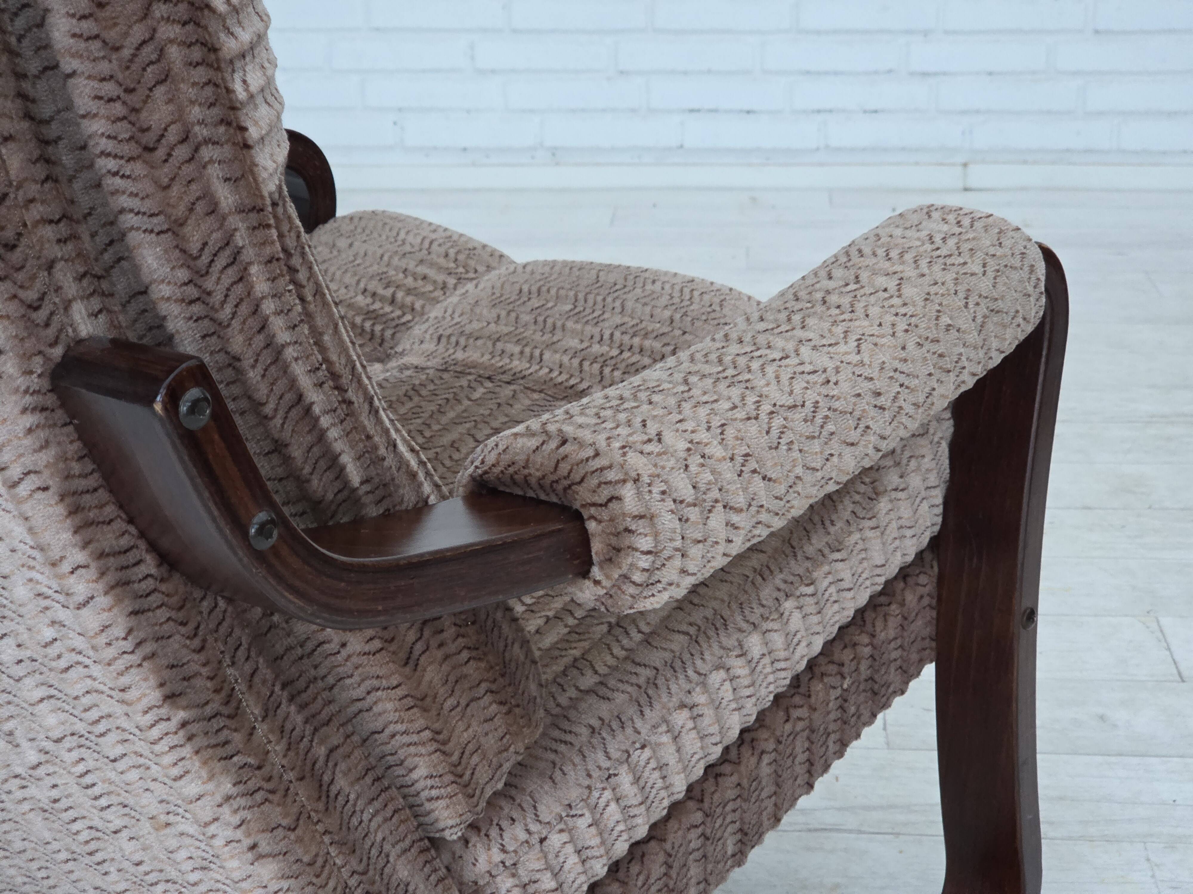 1970s, Danish armchair, light brown furniture corduroy, dark beech wood.