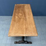 Table de bistrot ancienne française avec plateau en bois d'orme clair