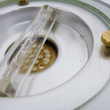 Venini-style halogen chandelier with two arms in brass, anthracite metal and glass. Eighties