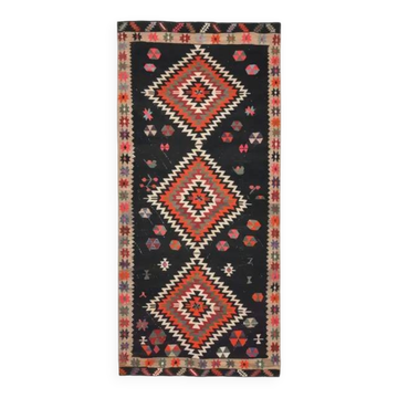 1970s Vintage Turkish Oushak Handmade Wool Cotton Black Area Rug 160X356