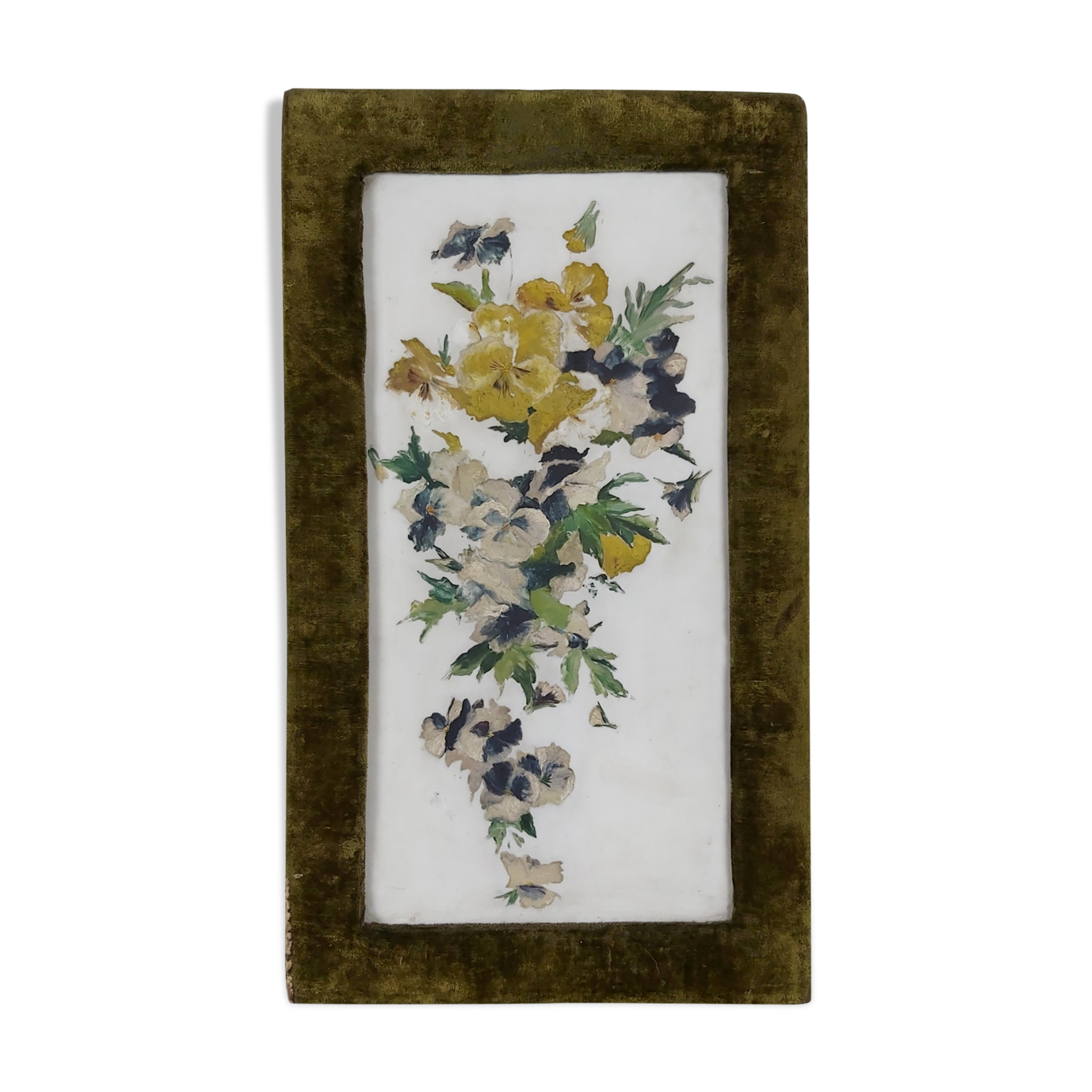 French vintage oil painting on alabaster