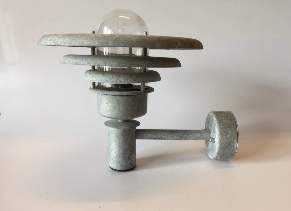 Classic Danish Vintage Outdoor Wall Lamp in Galvanized Steel