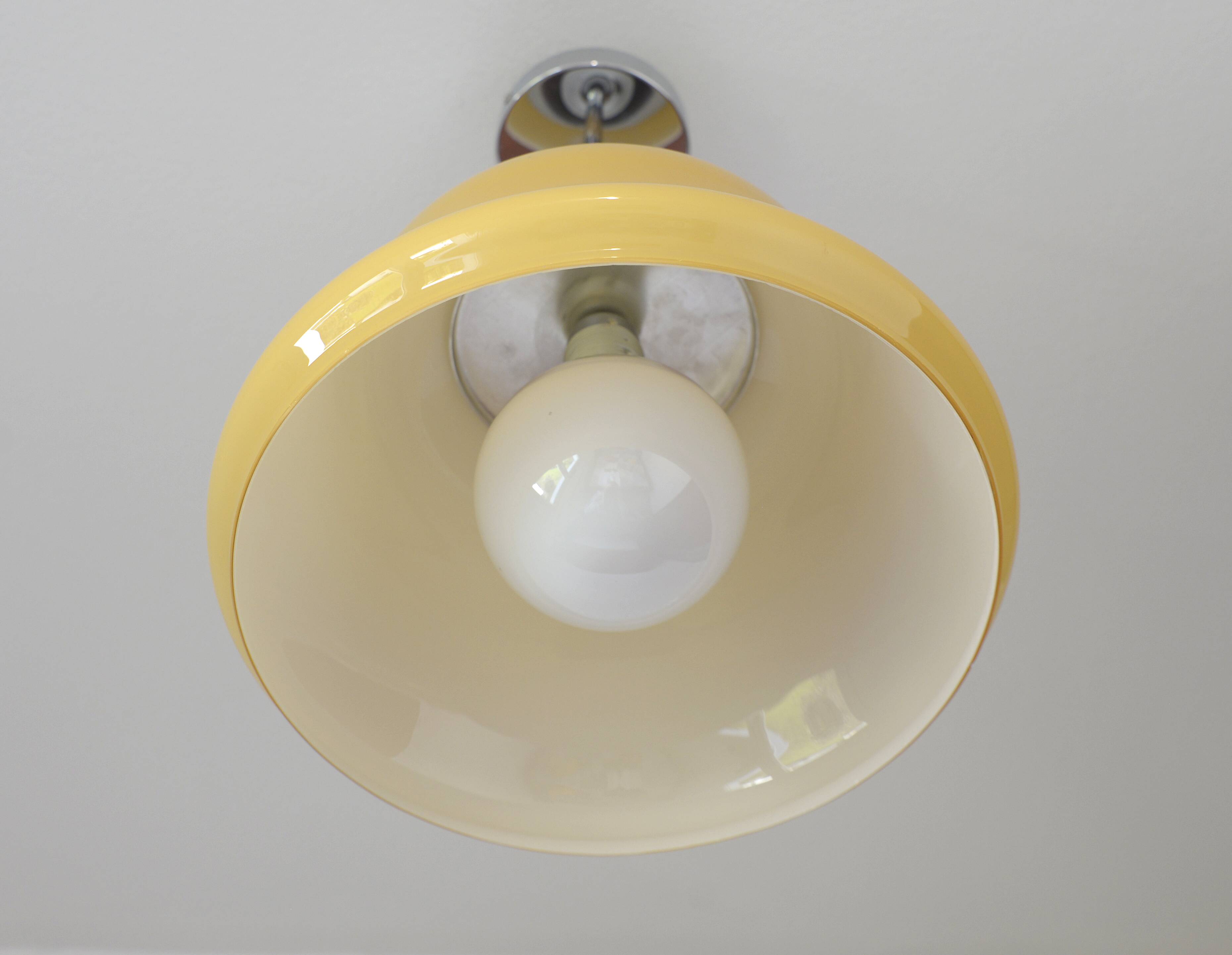 Vintage beige glass pendant lamp / semi flush mount / hanging light