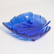 Decorative deep blue glass leaf plate, Italy, 1960s.