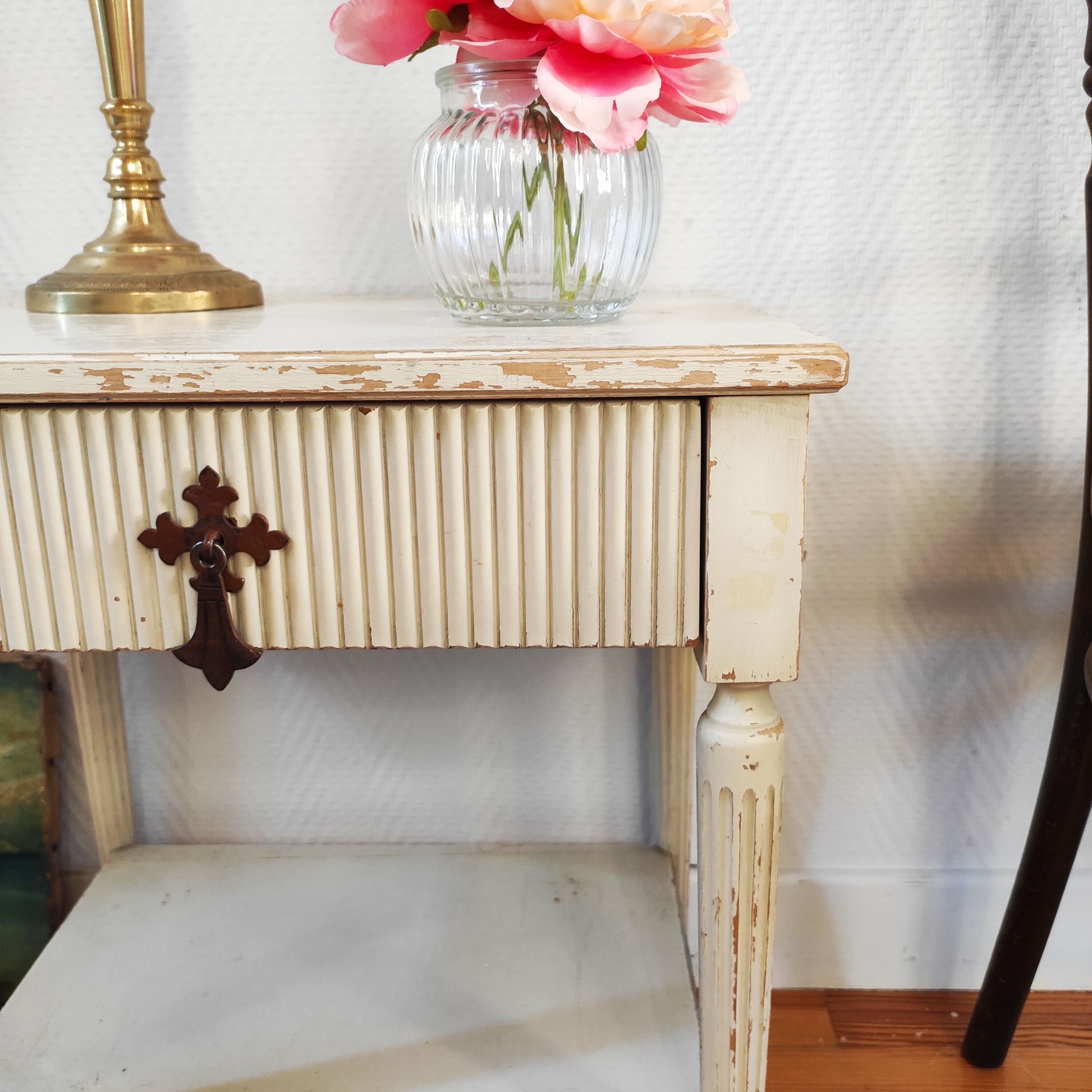 Patinated sofa end bedside