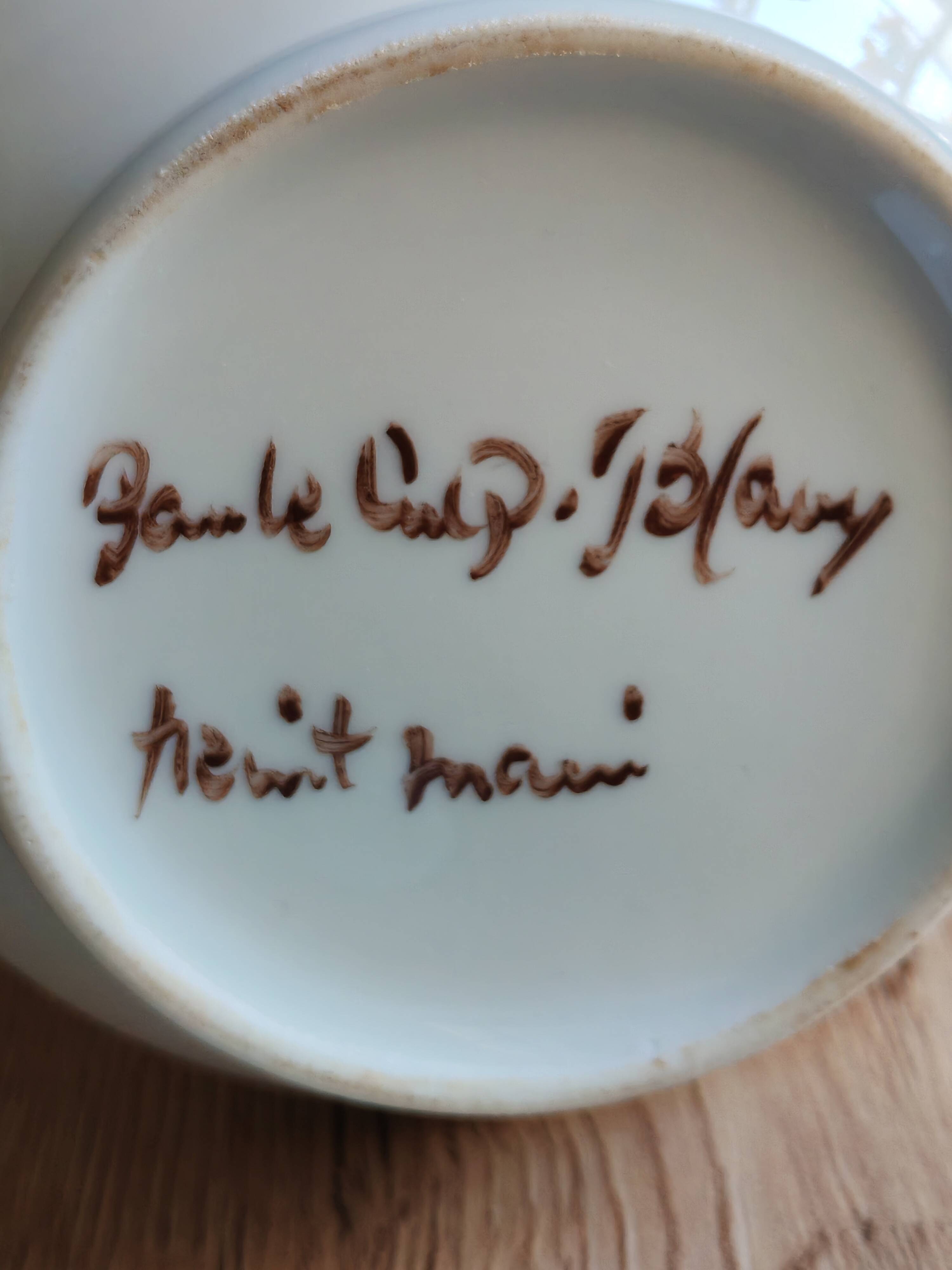Porcelain jam pot with hand-painted plum design, signed sweet jar.