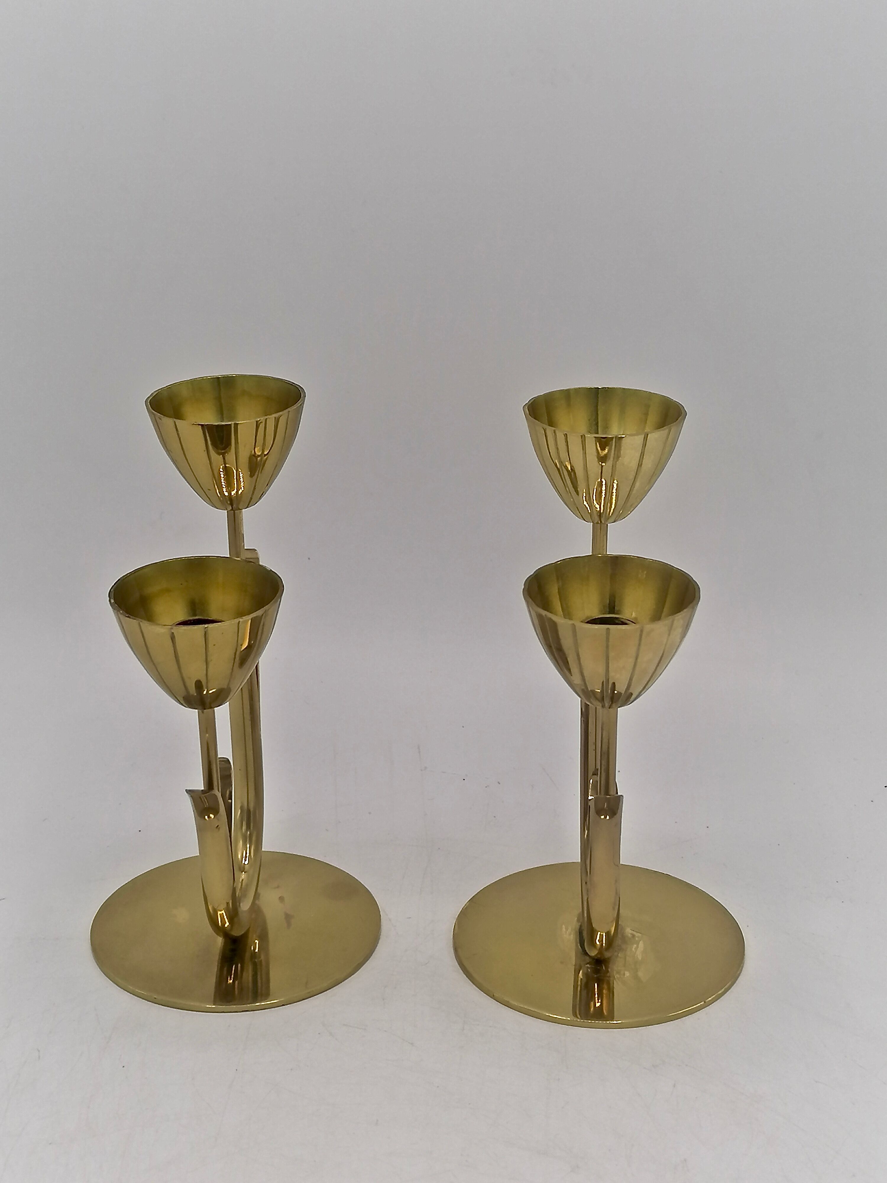 Pair of brass flower candlesticks, Gunnar Ander, Sweden 1960