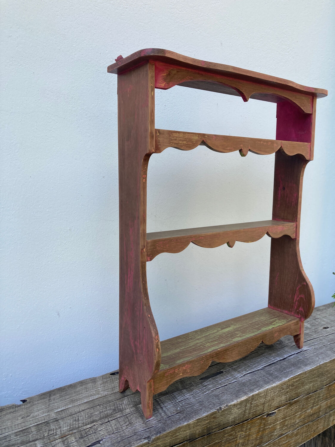 Wall spice shelf patinated wood vintage antique storage