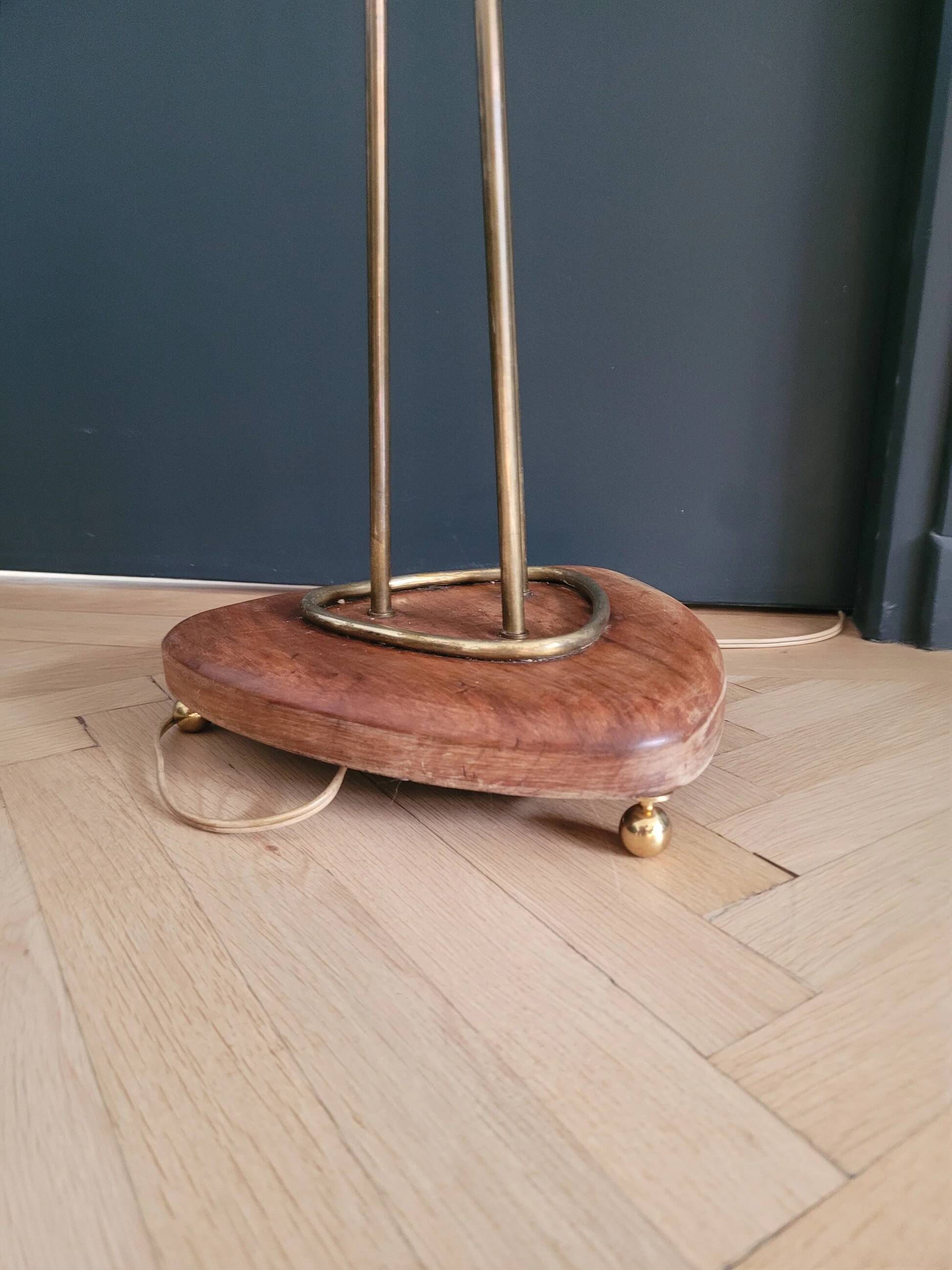 1950s three-light floor lamp with coloured shades