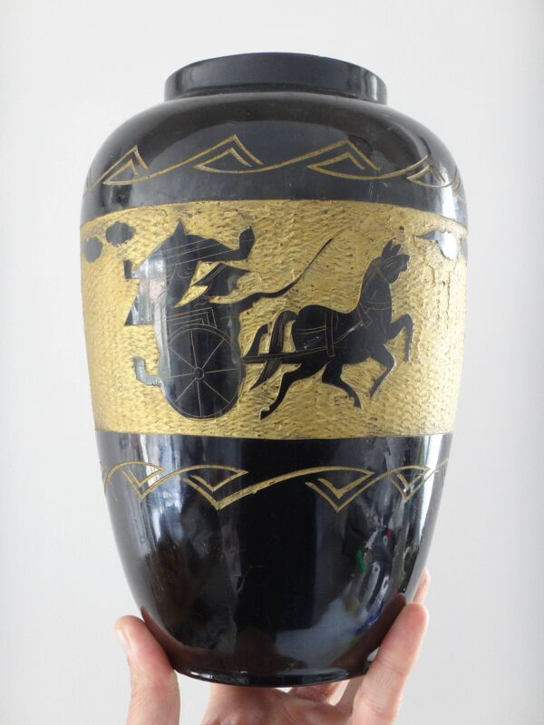 Vase laque Vietnam 25cm cheval Art déco 1930
