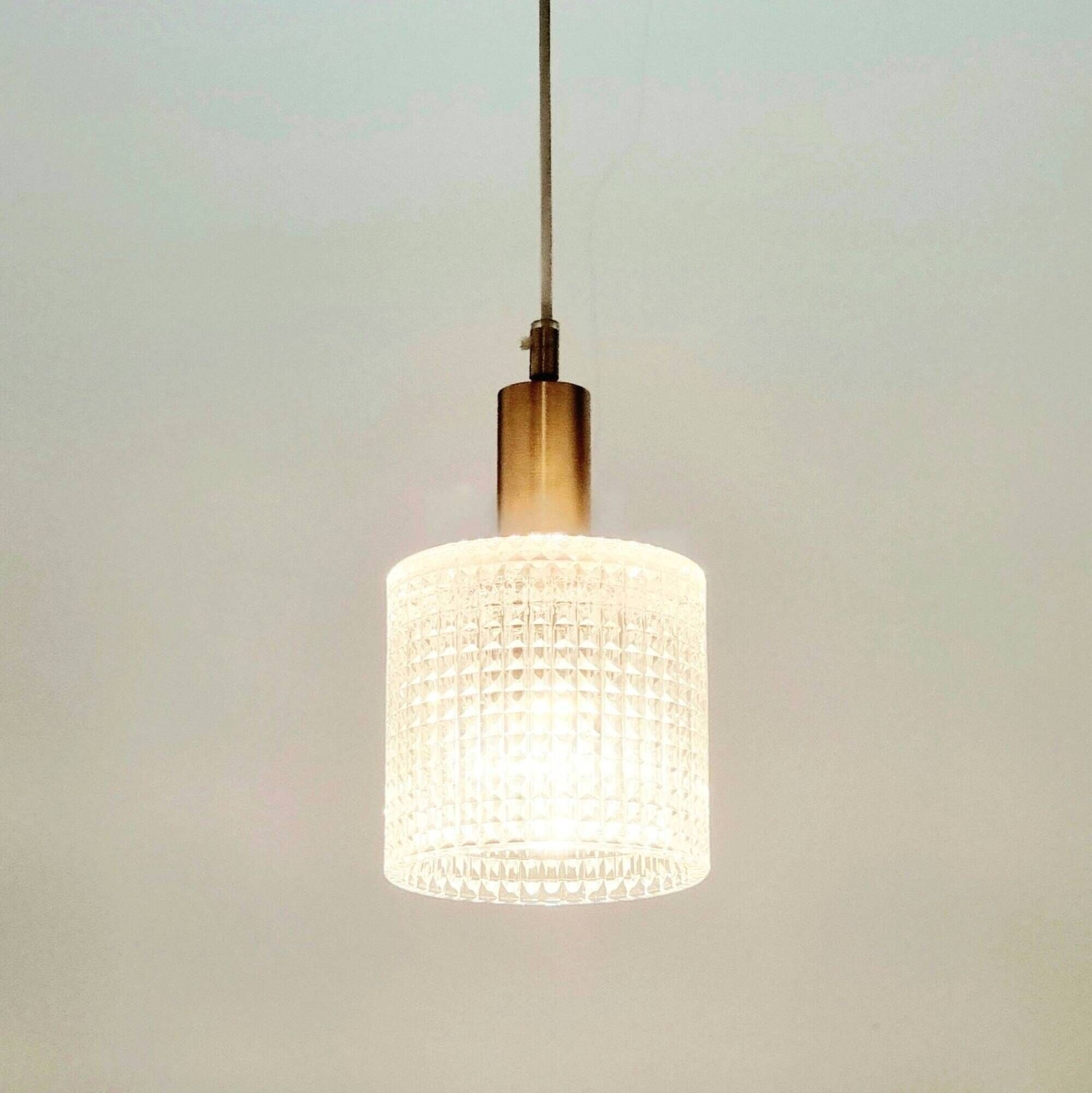Scandinavian Glass & Brass Pendant Light by Fagerlund for Orrefors, 1960s