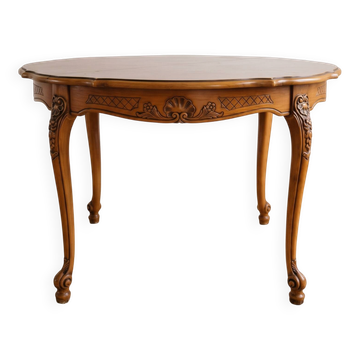 Round Louis XV dining table in solid cherry wood.