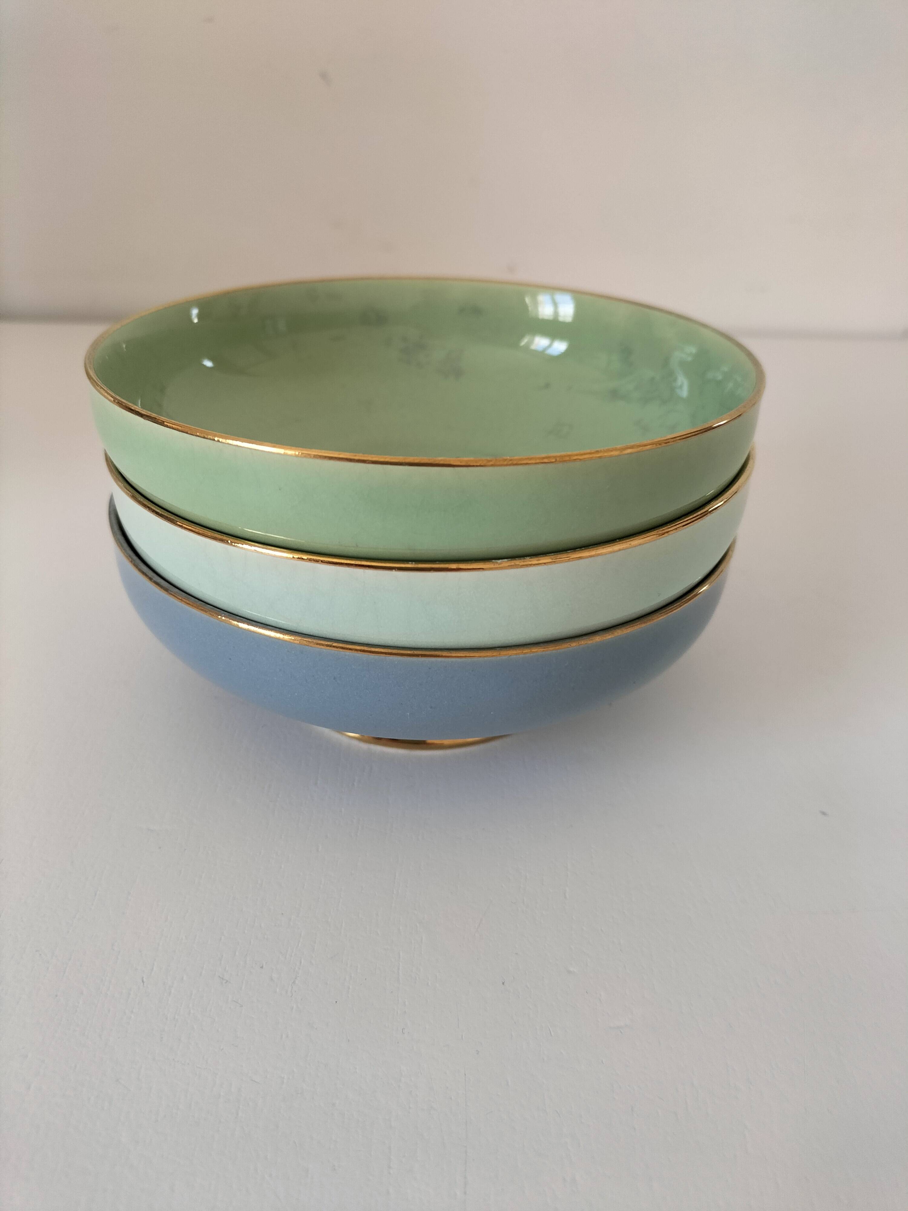 Three vintage pastel bowls