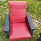 Pair of vintage 60s armchairs – Red and black faux leather