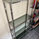 Display bookshelf modular wall shelf glass and chrome vintage 1970s