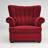 1960s, Danish relax armchair, original condition, red cotton/wool, oak wood.