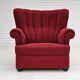 Années 1960, fauteuil relax danois, état d'origine, coton/laine rouge, bois de chêne.