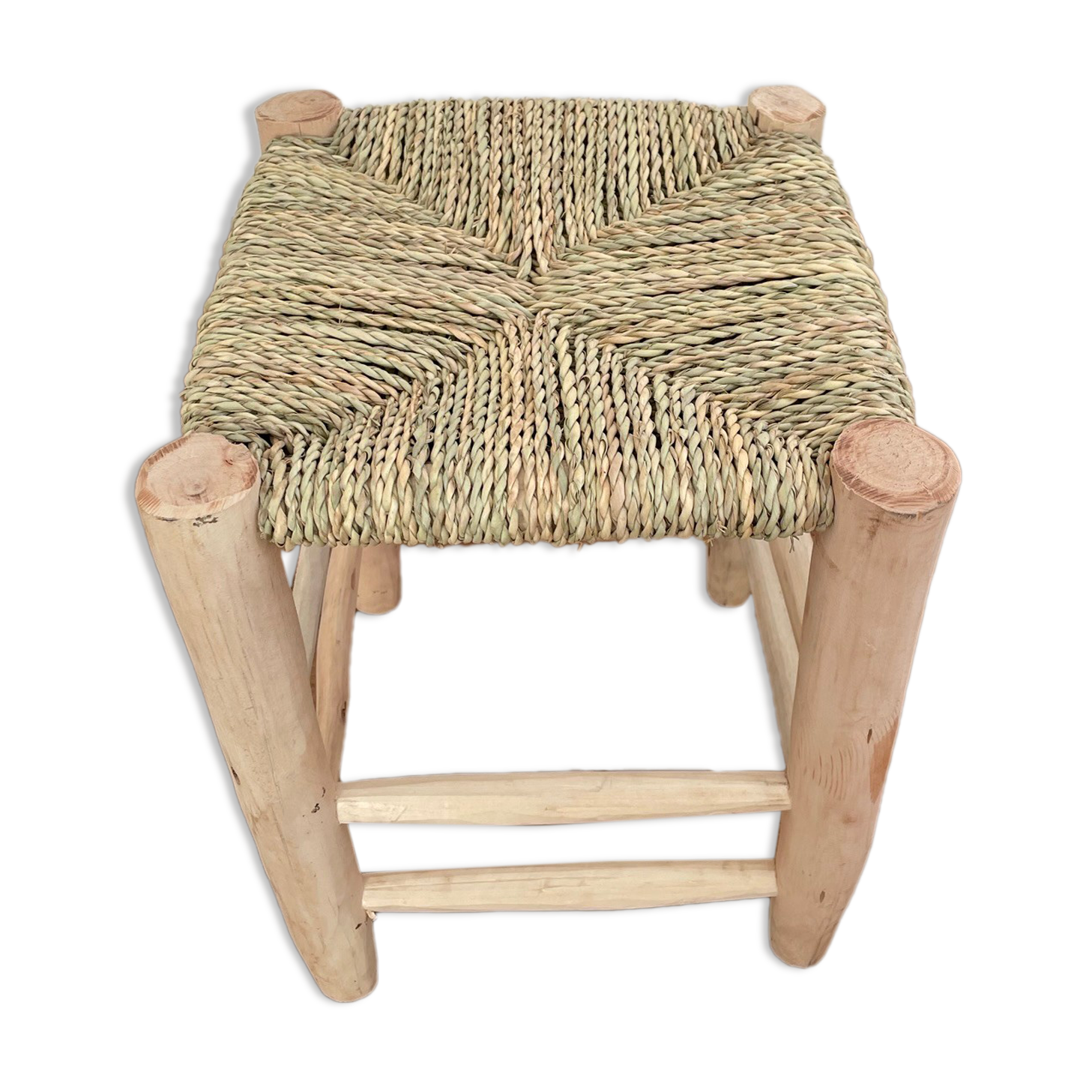 Tabouret marocain berbère bohème en bois et corde