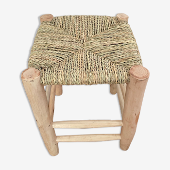 Tabouret marocain berbère bohème en bois et corde