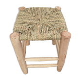 Tabouret marocain berbère bohème en bois et corde