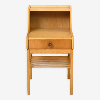 Table de chevet en chêne scandinave avec double étagère