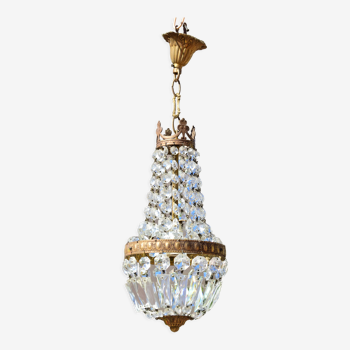 Lustre montgolfiere en bronze et pampilles