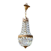 Lustre montgolfiere en bronze et pampilles