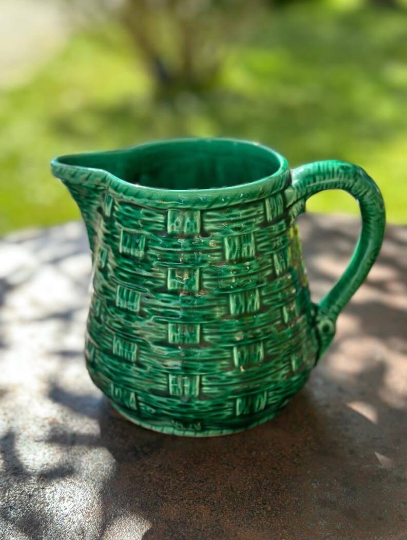 Vintage Pitcher Digoin & Sarreguemines France – Glazed Green Ceramic