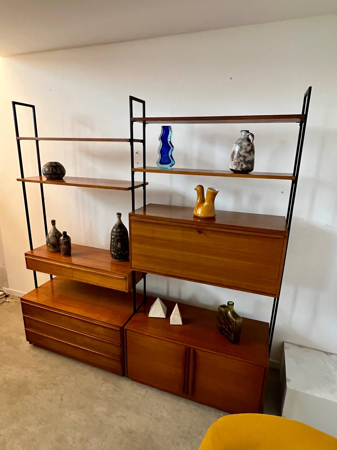 Ancienne étagère modulable  en teck et métal design scandinave des années 60 vintage