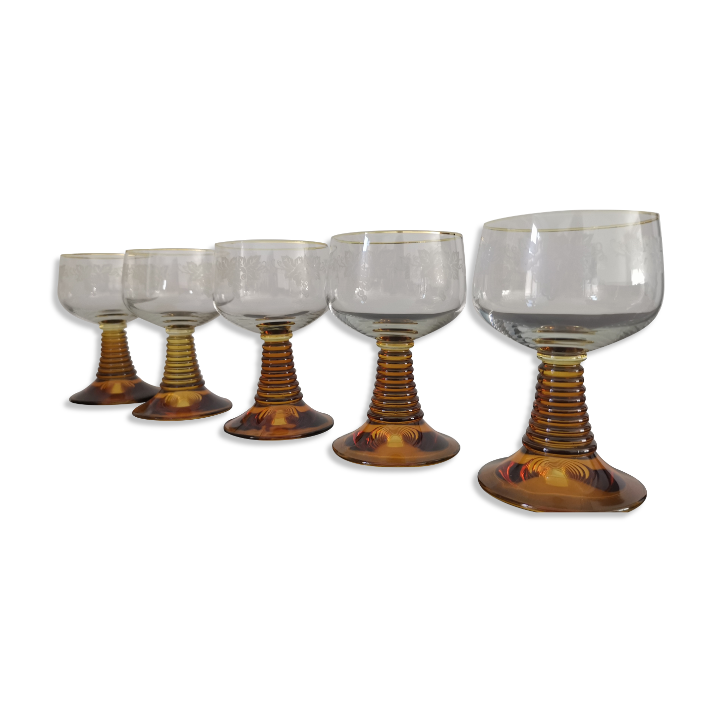 Set of 5 amber Römer wine glasses German vintage from the 1960s
