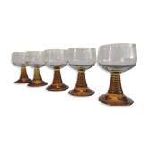 Set of 5 amber Römer wine glasses German vintage from the 1960s