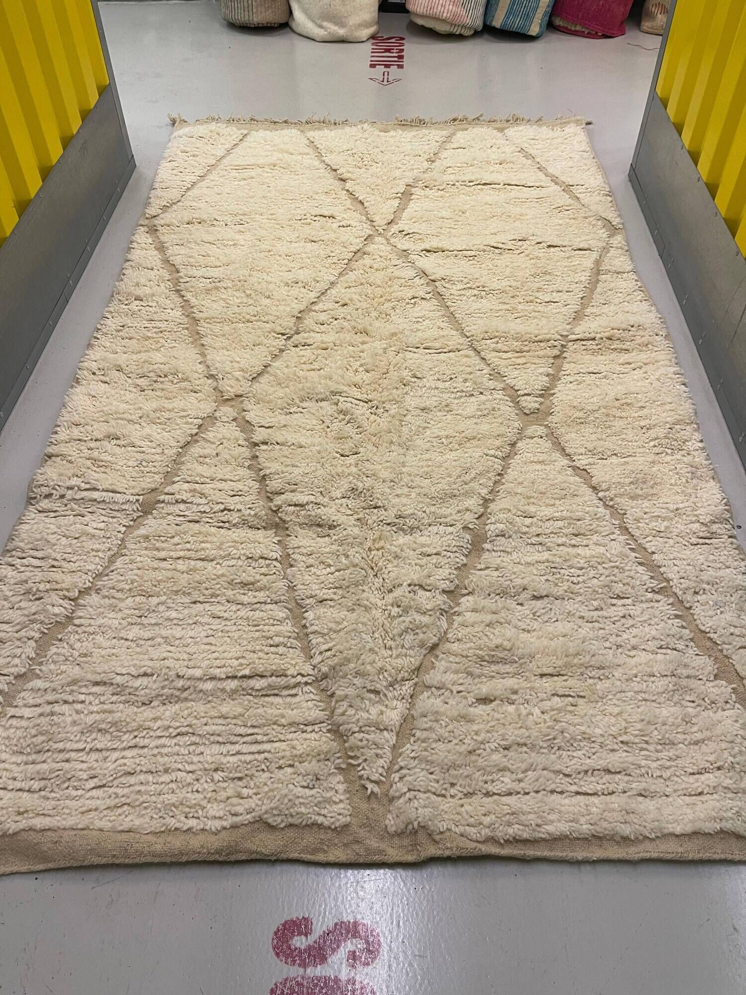 Handmade Moroccan Berber rug, cream and beige with diamonds 150x263cm