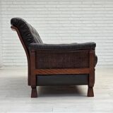 1970s, Scandinavian 3-seater sofa, furniture leather, teak wood legs.