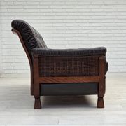 1970s, Scandinavian 3-seater sofa, furniture leather, teak wood legs.