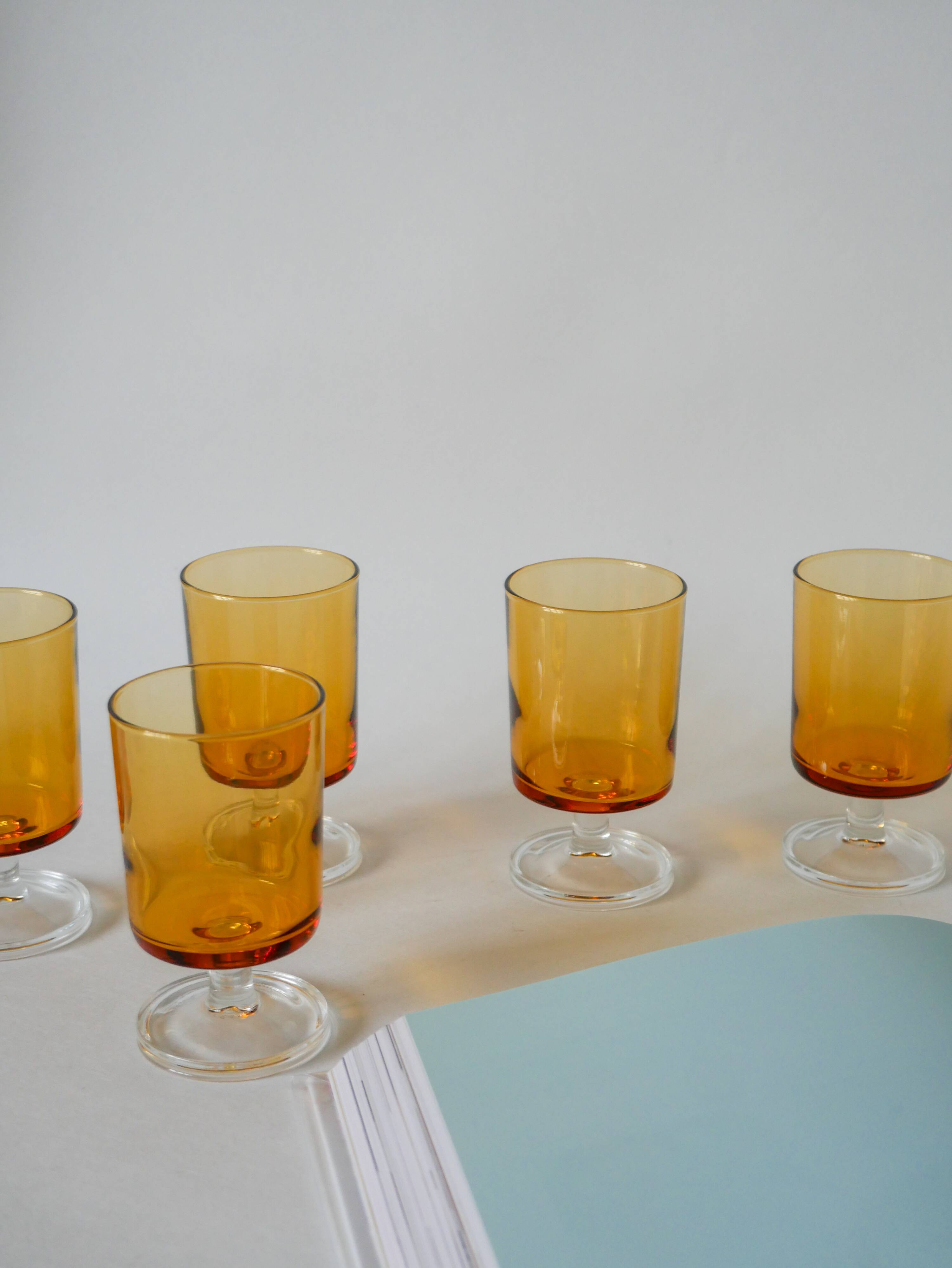 set of 6 vintage Luminarc amber wine glasses 1970