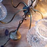 Ceiling chandelier with 5 tulip branches, diamond tip, brass style, 1950s
