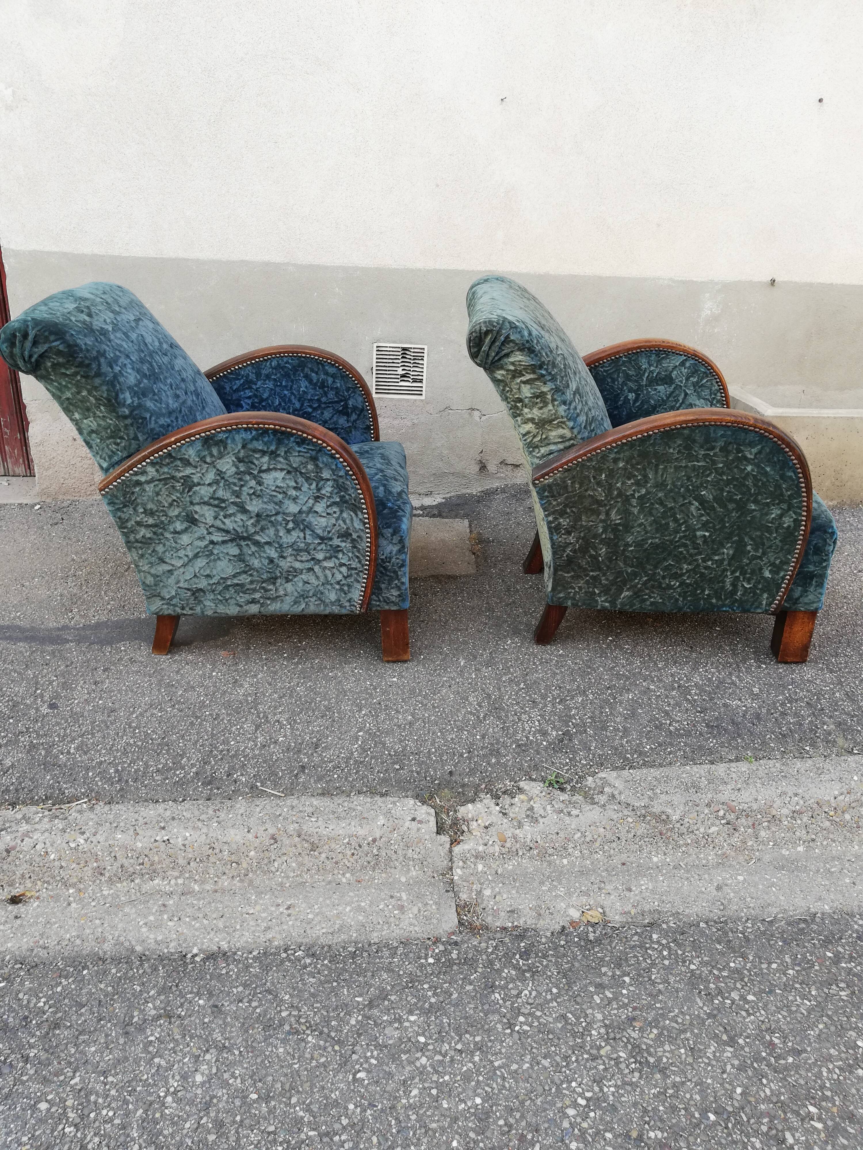 Paire de fauteuils art déco tissu bleu