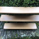 Wall shelf String lacquered metal black and light wood 1960