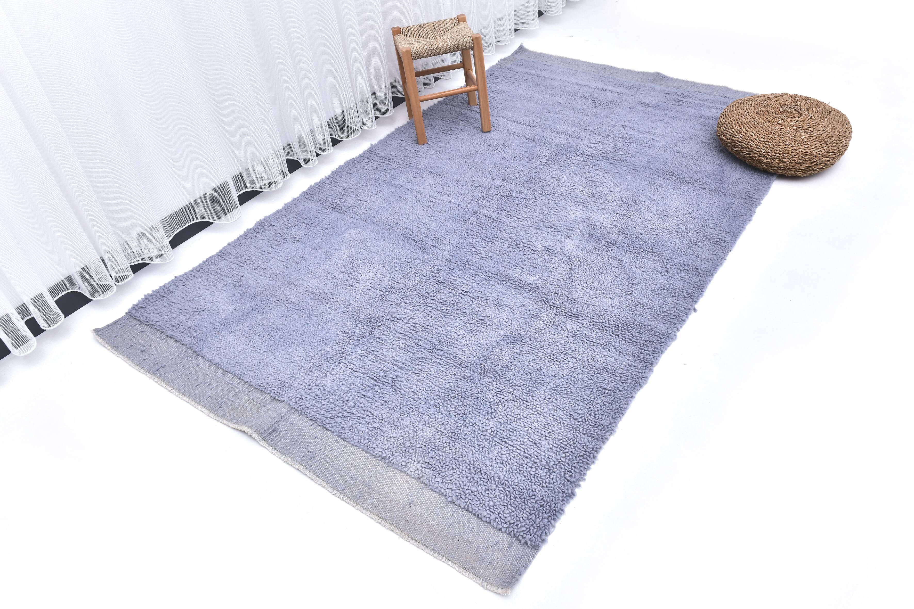 4x7 Sky Blue Handmade Turkish Vintage Rug 134x223Cm SK 240773