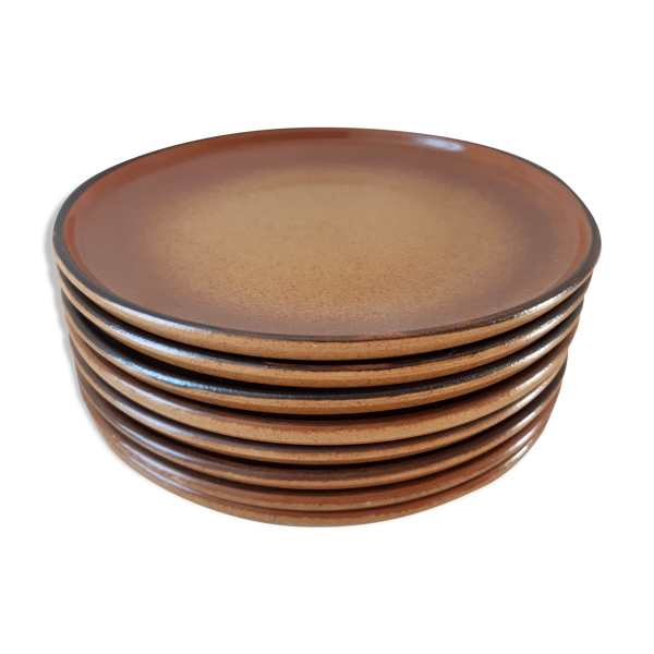 Lot de 8 assiettes à dessert en grès vintage