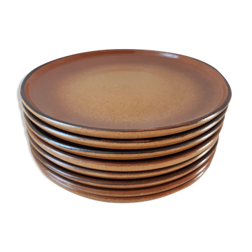 Lot de 8 assiettes à dessert en grès vintage