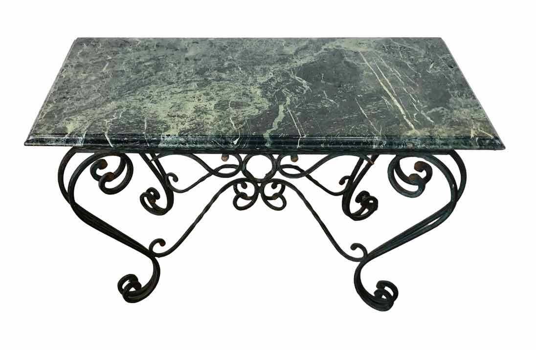 Vintage green marble and wrought iron coffee table