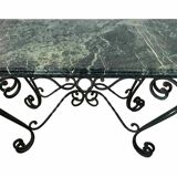 Vintage green marble and wrought iron coffee table