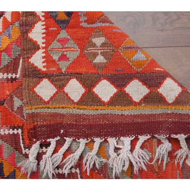 1970s Vintage Turkish Hand-Knotted Wool Cotton Red Runner Rug 90x290